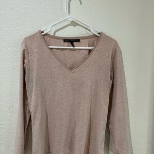 White House Black Market Tan Long Sleeve V-Neck Top